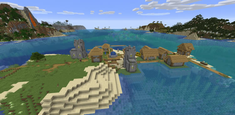 Village On Ocean Shore Seed For Minecraft 1 16 2 1 15 2 1 14 4 1 12 2 Minecraftgames Co Uk