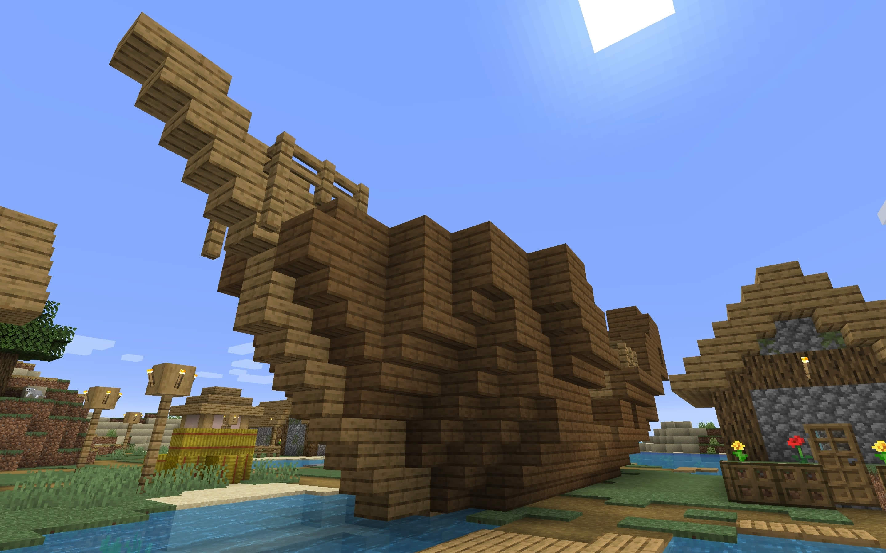 Sunken Ship in the Village Minecraft 1.14 Seed