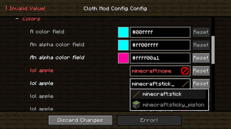 Cloth Config API Screenshot